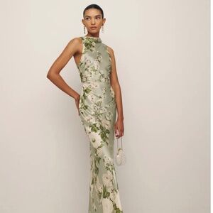 Reformation Anaiis Silk Dress Green - Size 4
